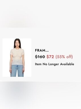 NWOT: Frame Sheer Cream Crew Neck Short-Sleeve Textured Knit Tee, sz. M